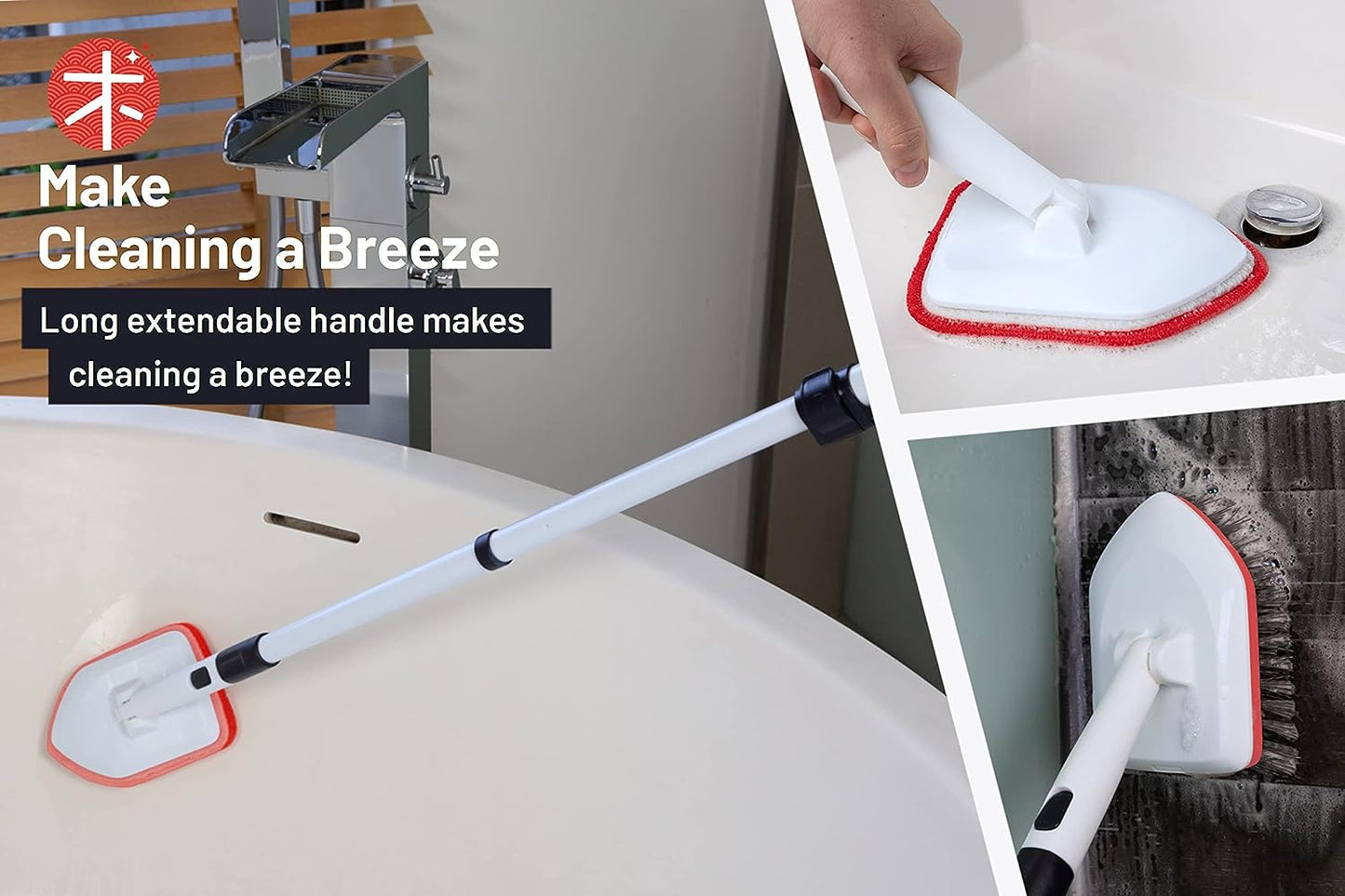 Shower Scrubber 3 in 1 Extendable Long Handle 58" Cleaning Brush
